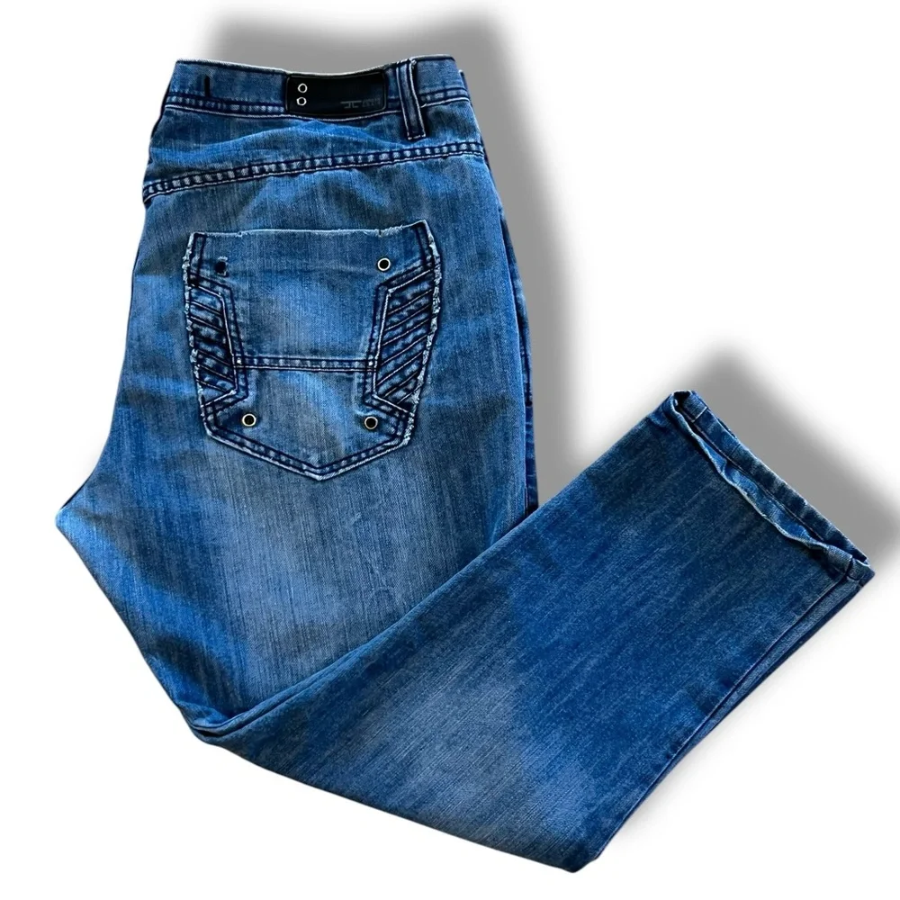 Jordan Craig Men's 42x32 Jeans Sean Slim Tapered Fit Moto Detailed Blue Denim